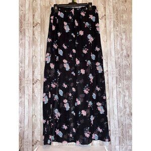 Adam Levine Black Floral Maxi Skirt Size Large Lightweight Sheer Y2K Goth Fairy